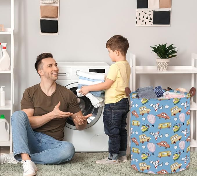 Kids Laundry Basket Car Hamper for Nursery Boy Cute Kids Toys Storage Bin Organizer Room Decor for Home(Blue Vehicle)