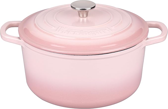 VORRINGARD Enameled Cast Iron Dutch Oven Pot with Lid, for Sourdough Bread Baking, Round Dutch Ovens, 4.5 Quart, Latte