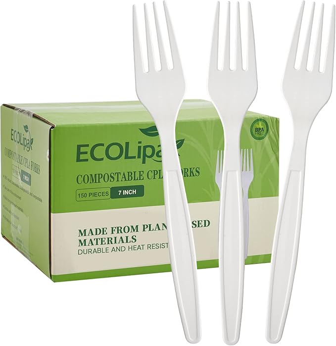 ECOLipak 150 Pack 7 Inch CPLA Disposable Compostable Spoons for Party