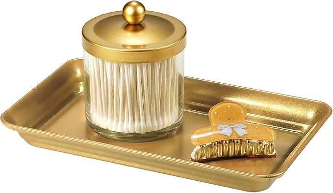 SheeChung Vintage Farmhouse Decor Metal Vanity Tray(4 Pack),Countertop Guest Hand Towel Storage Organizer Tray Dispenser, Sturdy Holder for Perfume,Cosmetics, Jewelry, Makeup Bathroom Organizer (Glod)