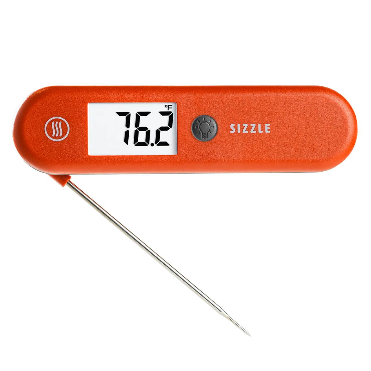 ThermoWorks SIZZLE Digital Meat Thermometer – Instant Read in 2 Seconds, Waterproof, Folding Probe with Magnetic Back, Auto-Rotating Backlit Display, for Cooking Food, Grill & BBQ - Cayenne Pepper Red