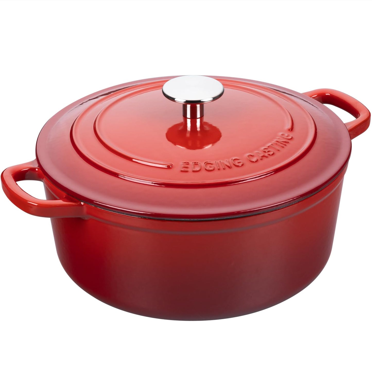 EDGING CASTING Enameled Cast Iron Dutch Oven, 5.5 Quart, Round Dutch Ovens Pot with Dual Handle for Bread Baking, Dutch Ovens with Lid, Bread Oven, Red