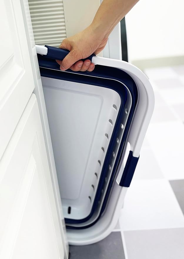 SAMMART 42L (11 gallon) Collapsible Plastic Laundry Basket - Foldable Pop Up Storage Container/Organizer - Space Saving Hamper/Basket (1, White/Starry Blue)
