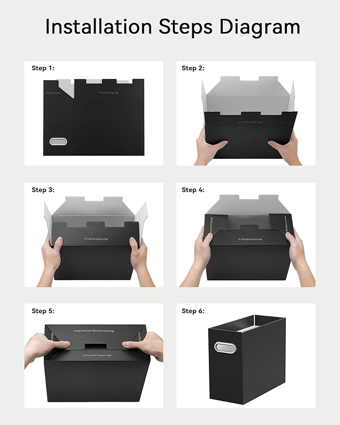 Oterri Cardboard File Organizer Box for Hanging File Folders Letter Size,File Box for Computer Desk,File Cabinet,Working Home,Office,Classroom (Black, Letter Size - 2 Packs)