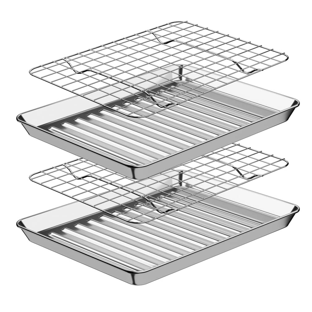 Baking Sheet with Cooling Wire Rack Set, Stainless Steel 2 Pans + 2 Racks