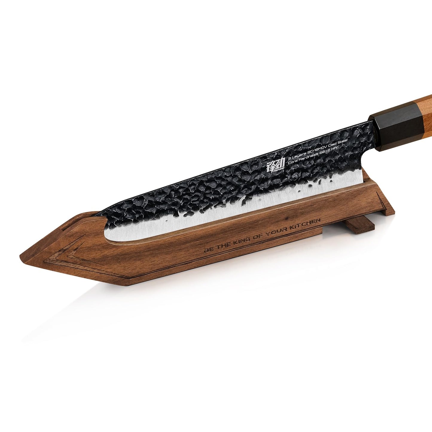 FINDKING Magnetic Edge Guard with Stand, Walnut Wood Blade Cover & Mini Knife Block for Counter Storage, Portable Protector for 5" Paring Knife