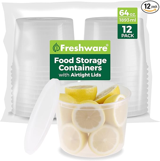 Freshware Food Storage Containers [24 Set] 32 oz Plastic Deli Containers with Lids, Slime, Soup, Meal Prep Containers | BPA Free | Stackable | Leakproof | Microwave/Dishwasher/Freezer Safe