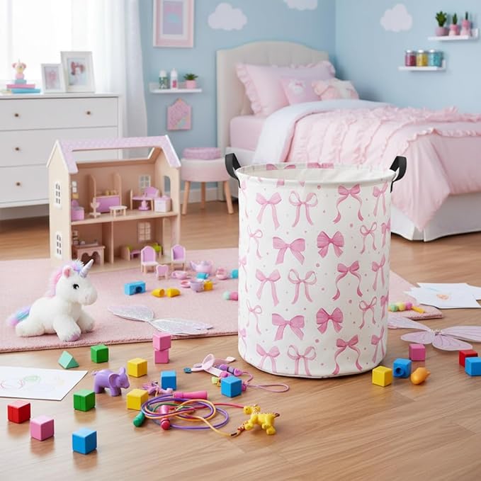 HIYAGON Baby Laundry Basket Baby Hamper for Nursery Girl Kids Butterfly Hamper Cute Kids Toys Storage Bin Organizer Butterfly Room Decor for Home(Dreamy Bowknot)