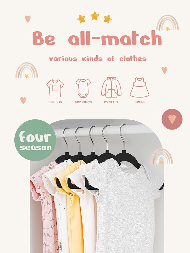 HOUSE DAY 11 Inch Velvet Baby Hangers 100 Pack Black, Premium Kids Hangers for Children, Infant & Toddler Clothes, Durable Non Slip Small Baby Felt Hanger for Closet, Ideal for Everyday Use