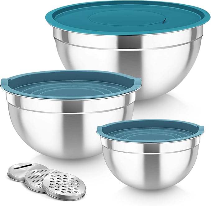 TeamFar Mixing Bowls, 3PCS Stainless Steel Serving Salad Bowls
