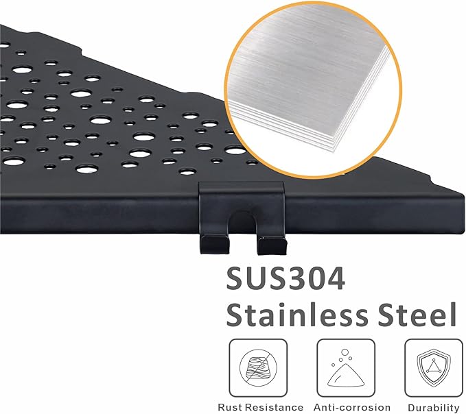 Corner Shower Shelf with 4 Hooks,10 Inch 304 Stainless Steel Recessed Bathroom Shelves,No-Drilling Installation for Tiled Wall,Matte Black, 2-Pack