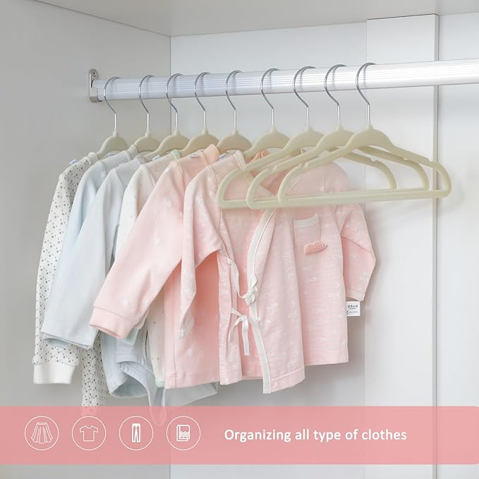 ManGotree Baby Velvet Clothes Hangers, Childrens Kids Hangers for Clothes Space Saving Non-Slip 15 Pack (Beige)