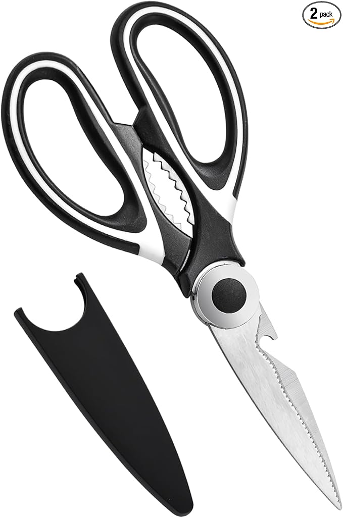 Multipurpose kitchen scissors, heavy duty meat poultry scissors, spice scissors, food cooking scissors, stainless steel utility scissors (1, white)