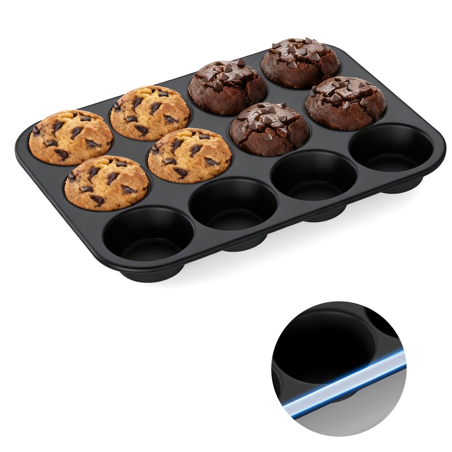 Samuelworld Silicone Muffin Pan for Baking: 24 Cup Muffin Pan with Metal Reinforced Frame, Regular Size Cupcake Egg Bites Molds for Baking, BPA Free Silicone Muffin Tray, 2 Pack, Red (With Scooper)