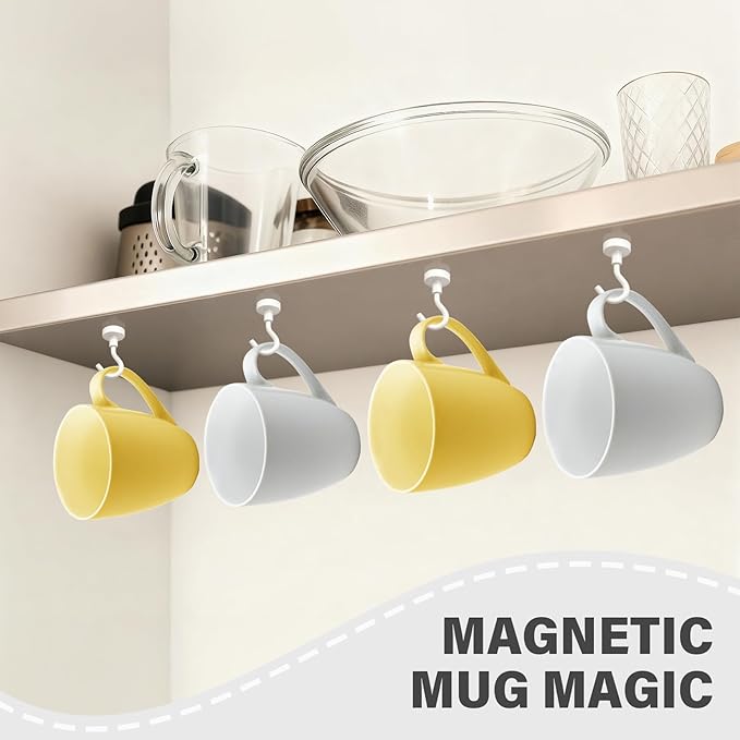 Magnetic Hooks, 25lbs Heavy Duty Earth Magnets with Hook for Refrigerator, Extra Strong Cruise Hook for Hanging Mugs, Magnetic Hanger for Cabins, Grill (White)