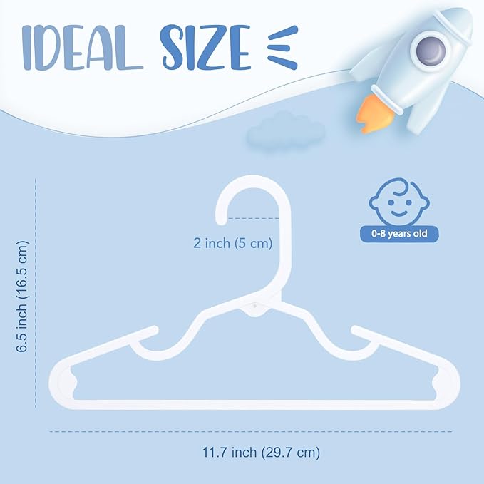 HOUSE DAY Plastic Baby Hangers for Closet 20 Pack, Durable Plastic Kids Hangers for Baby Clothes, Thin & Compact Childrens Hangers, Space Saving White Baby Hanger, Small Hanger for Kids Clothes
