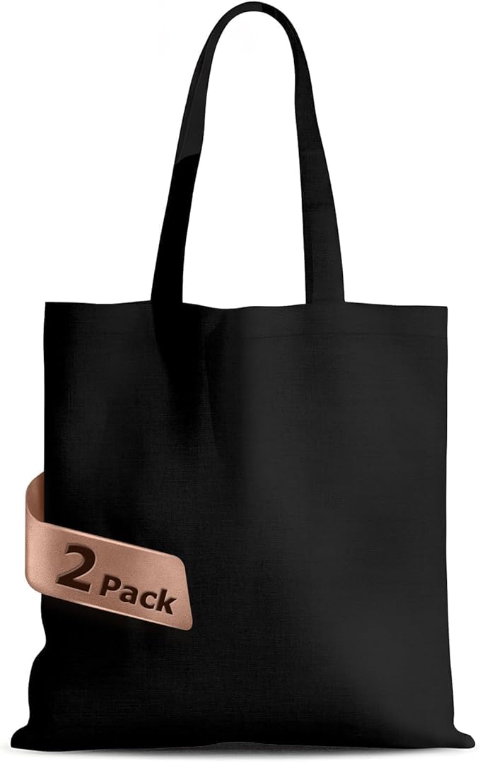 MOLOVA 1-Pack to 6-Pack Available Standard 14"x15" Premium Canvas Tote Bags,Load 55lbs,Reusable bag made of 6oz of natural canvas with Handles for Gift-Giving,Work,DIY Projects,Shopping(Black2)