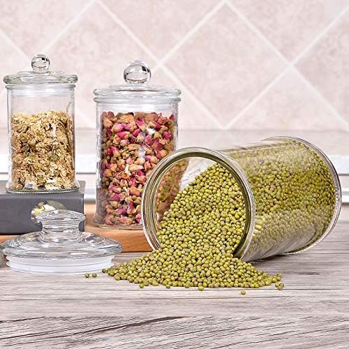 Suwimut Set of 3 Glass Apothecary Jars with Lids, Bathroom Canisters Storage Container Jars, Decorative Small Glass Apothecary Jar for Cotton Swabs, Cotton Balls, Makeup Sponges, Bath Salts