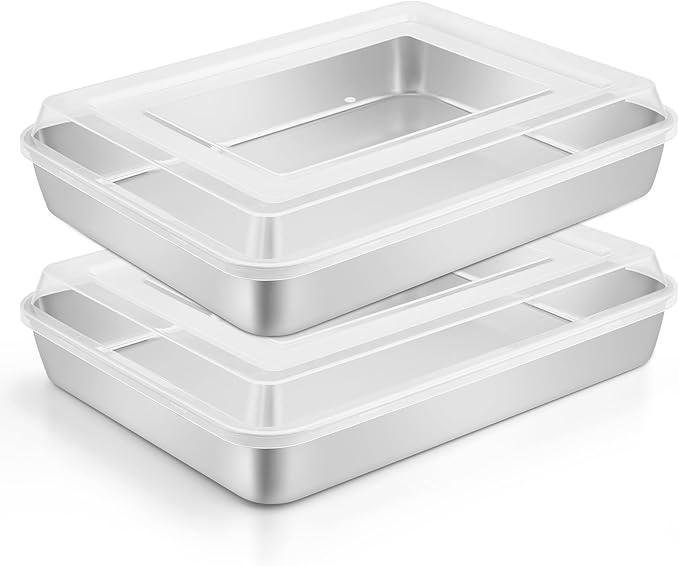 Leonyo 2 Pcs Lasagna Pan with Lid, 9.3 x 7 x 2 Inch Cake Pan Baking Sheets