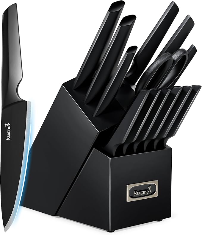 KUISINE 15-Piece Knife Set with Block, Custom High Carbon Stainless Steel