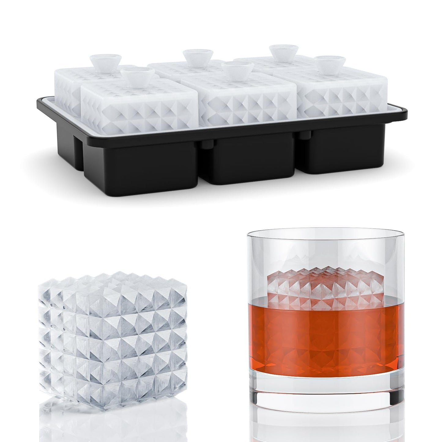 6 Chamber 2.2" 3D Baseball Gifts Ice Cube Tray With Funnel,Large Round Ice Ball Maker Mold Silicone Fun Shapes Bourbon Sphere Ice Molds,For Chilling Whiskey,Cocktails,Bourbon,Brandy and Beverages