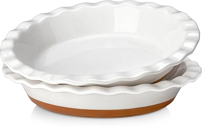 MALACASA Ceramic Pie Pan for Baking - 9 inch Pie Plate, Quiche Baking Dish