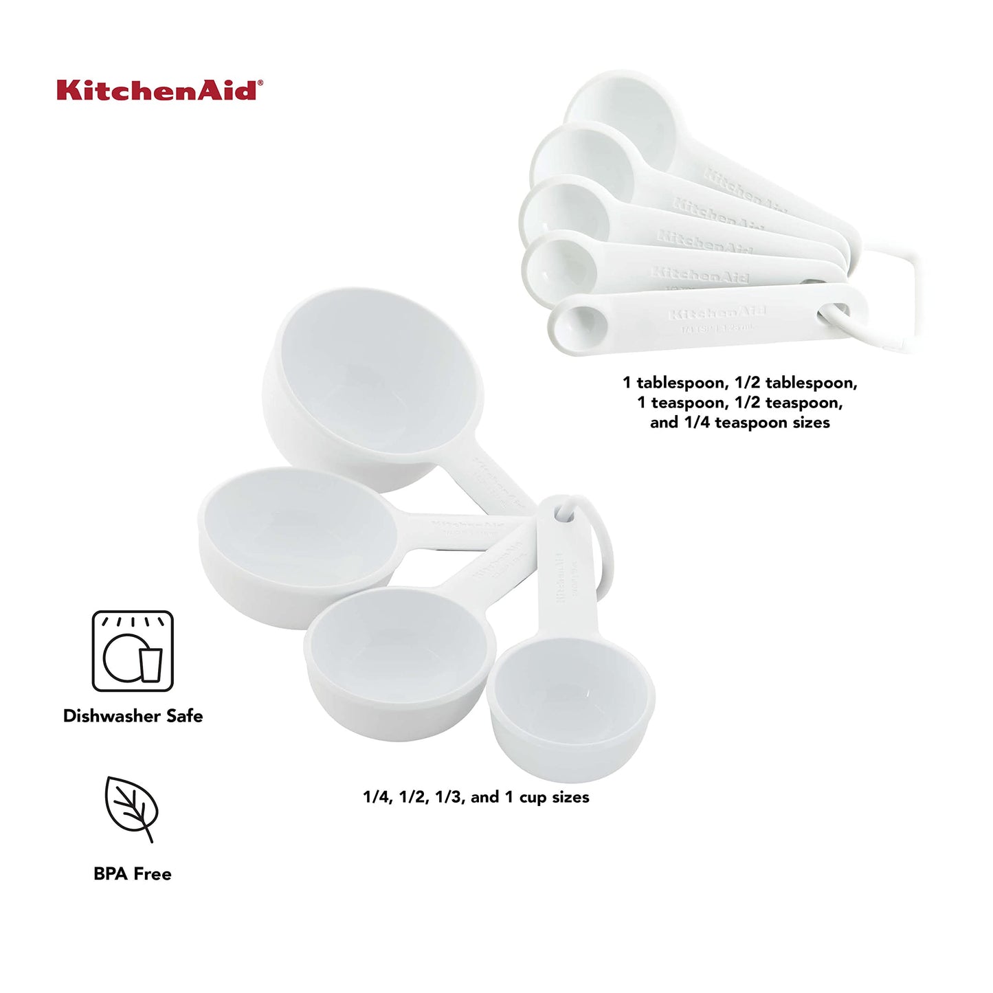 KitchenAid Universal Easy To Read Measuring Cup and Spoon Set with Soft Grip Handle for Maximum Control, Hang Hole and Nesting For Easy Storage, Dishwasher Safe, 9 Piece, Pistachio