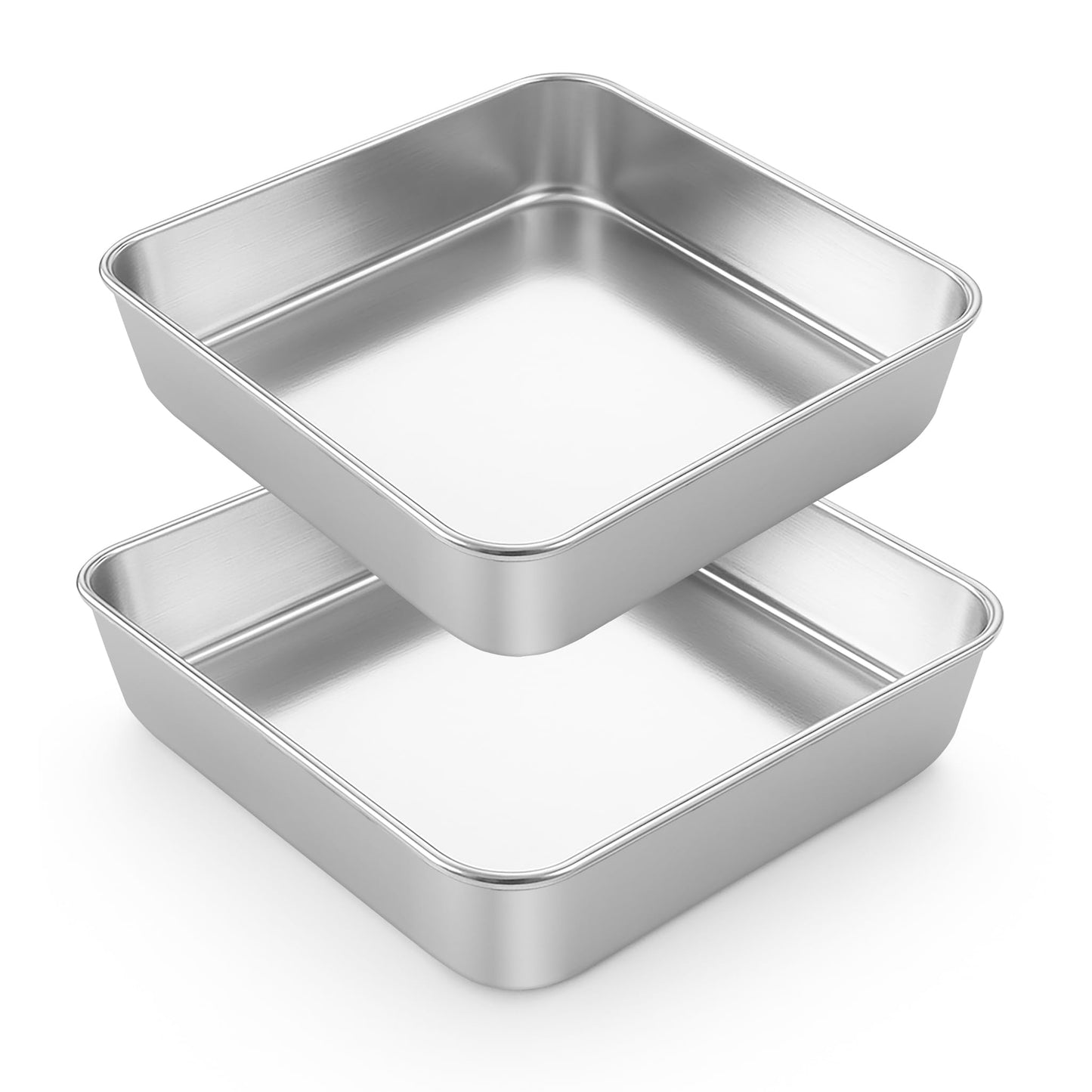 LIANYU 3 Pack 8 x 8 Inch Square Baking Cake Pan, Stainless Steel Cake Molds