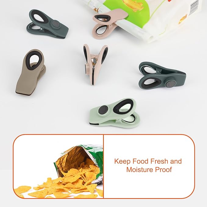 TACGEA Chip Clips, Magnetic Bag Clips with Air Tight Seal for Food Storage, 16 Pieces, Neutral Color