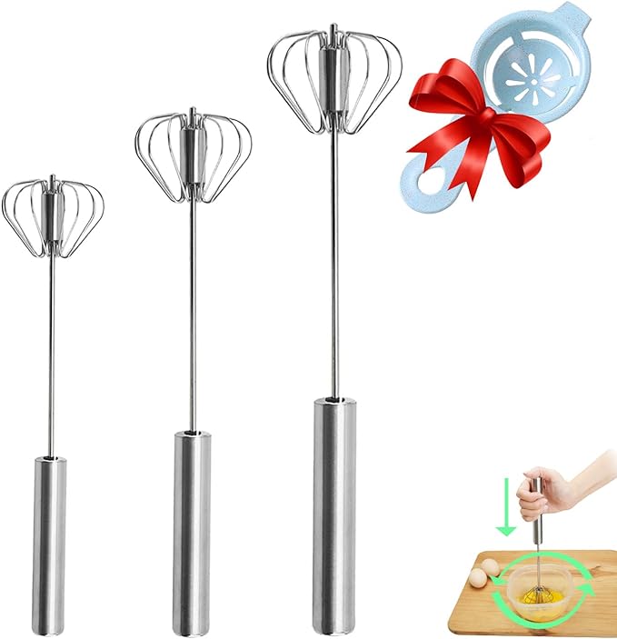 Semi-automatic Whisk, Stainless Steel Egg Beater, Hand Push Rotary Whisks Mixer Stirrer for Making Cream, Whisking, Beating and Stirring (3 Color)