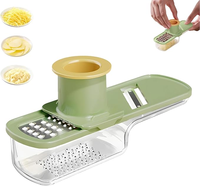 Mini Garlic Slicer Multi-Functional Mandoline Slicer Veggie Garlic Ginger Grinder Vegetable Mandoline Cutter Veggie Shredder with Container (White)