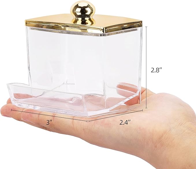 Tbestmax Qtip Holder Dispenser Clear Bathroom Organizer Accessories Decor for Storage-Qtips Cotton Ball Holder - Gold
