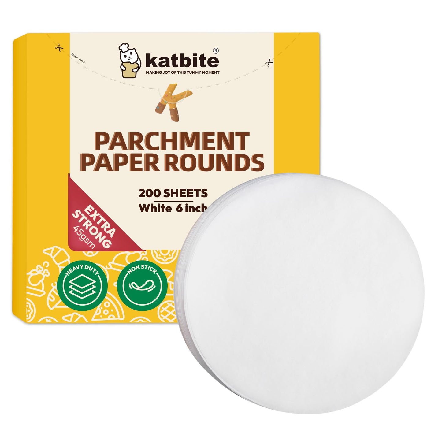 Katbite Unbleached Parchment Paper Rounds, Heavy Duty, White, 8 Inch 400Pcs