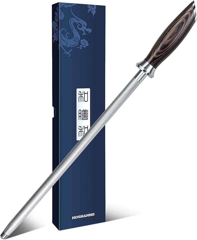 HOSHANHO Honing Rod, 10 Inch Professional Kitchen Knife Sharpener Rod