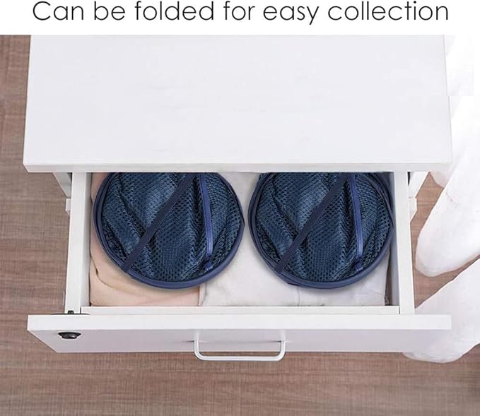 Larpur Popup Mesh Laundry Basket, Collapsible and Portable Clothes Washing Laundry Hamper with Reinforced Carry Handle (Blue*2)