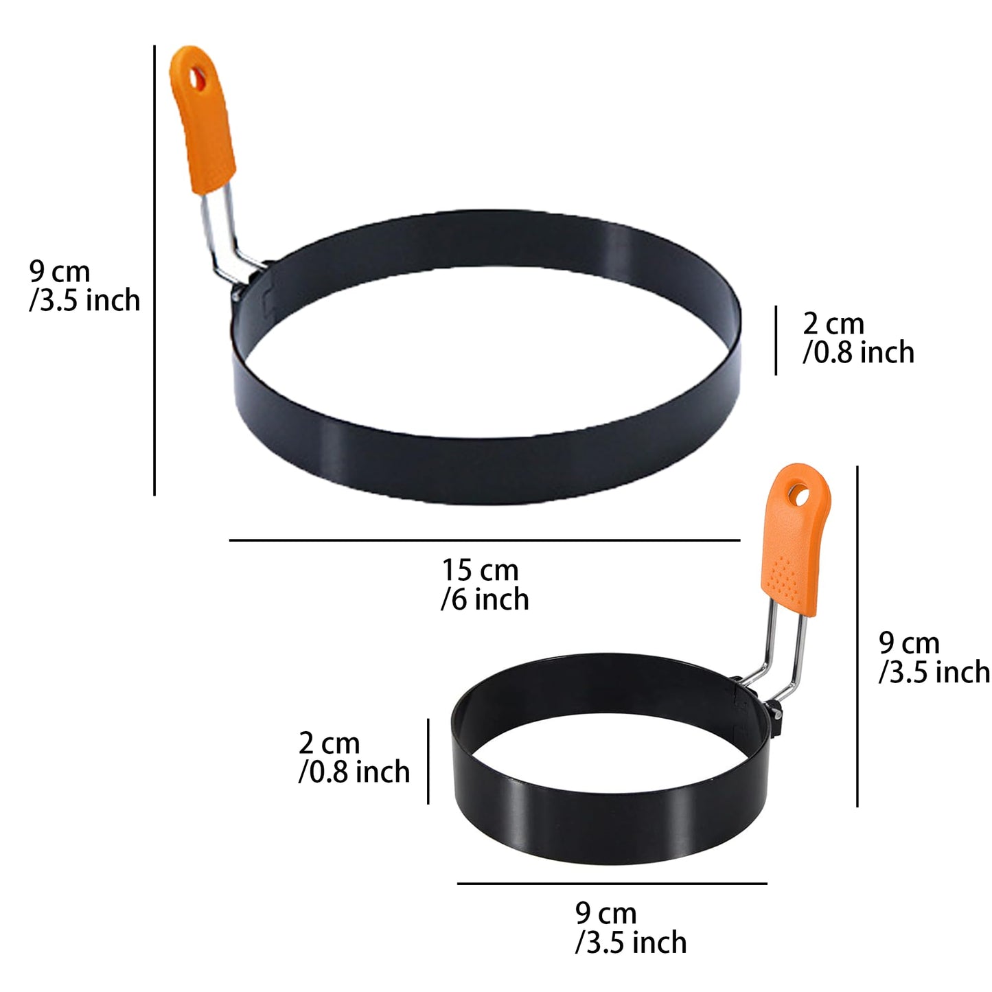 3.5" Egg Rings Set of 4 with Silicone Handle, Large Ring for Frying Eggs, Round Mold for English Muffins - Griddle Cooking Shaper for Indoor Camping Breakfast Sandwiches w/Silicone Oil Brush