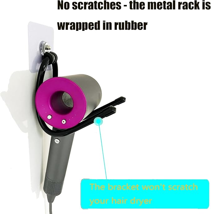 Universal Hair Dryer Holder, Blow Dryer Hanger Hook Wall Mount for Hair Dryer, Towels, Flat Iron,Hair Straightener &Cord Organizer for Cabinet Bathroom - Self Adhesive/Drilling - 2 Pack