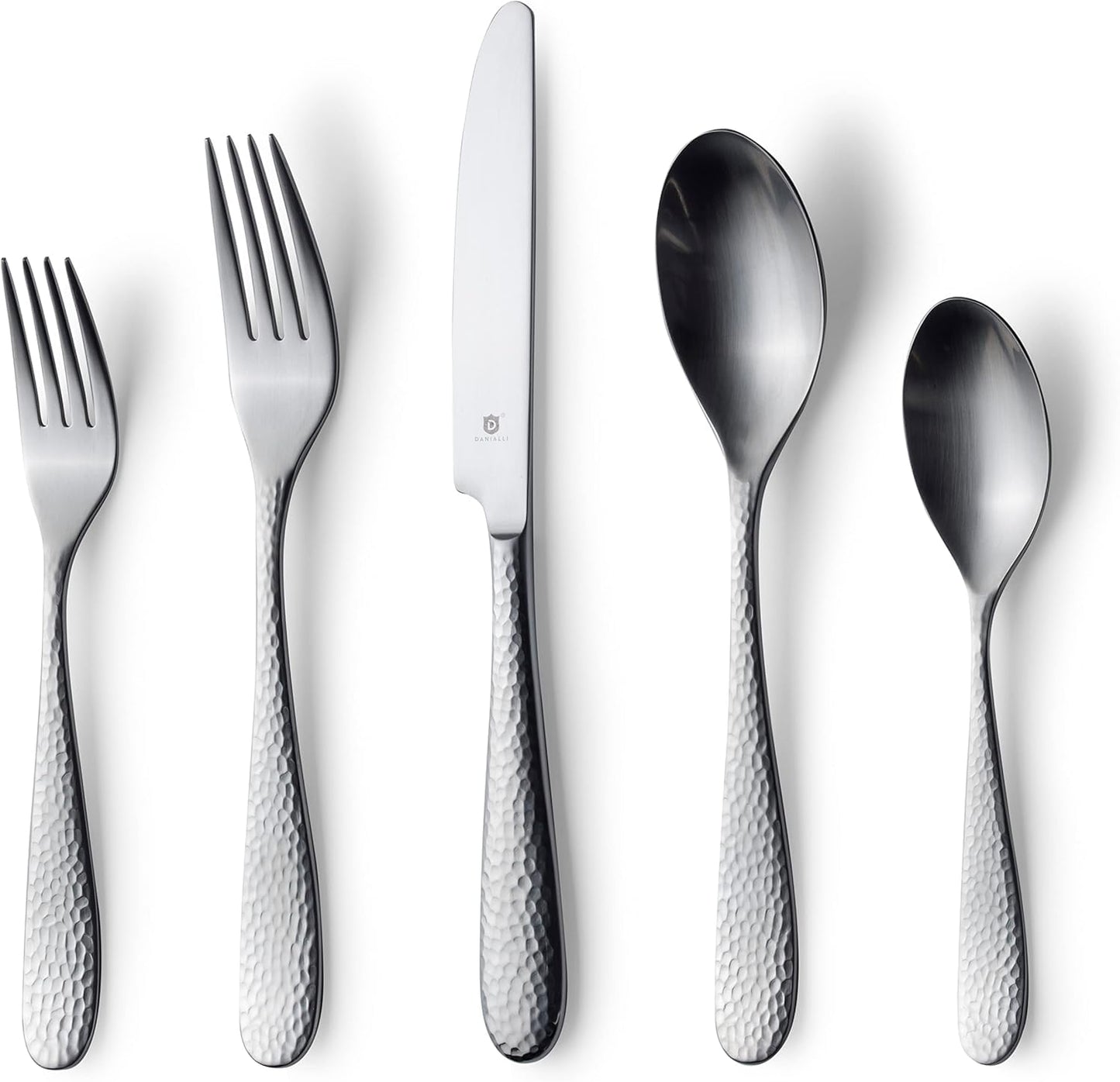 Danialli Matte Silverware Set, 18/10 Stainless Steel Satin Flatware, Modern Brushed Finish Cutlery, Dishwasher Safe & Durable, Built to Last (40-Piece, Marettimo)