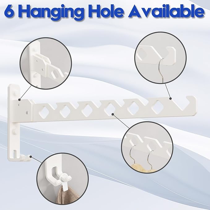 Wall Mounted Clothes Drying Rack, Wall Clothes Hanger Hook for Laundry Room, Clothes Hanger Foldable, Wall Rack Indoor, Perfect for Small Spaces, White 2 Packs