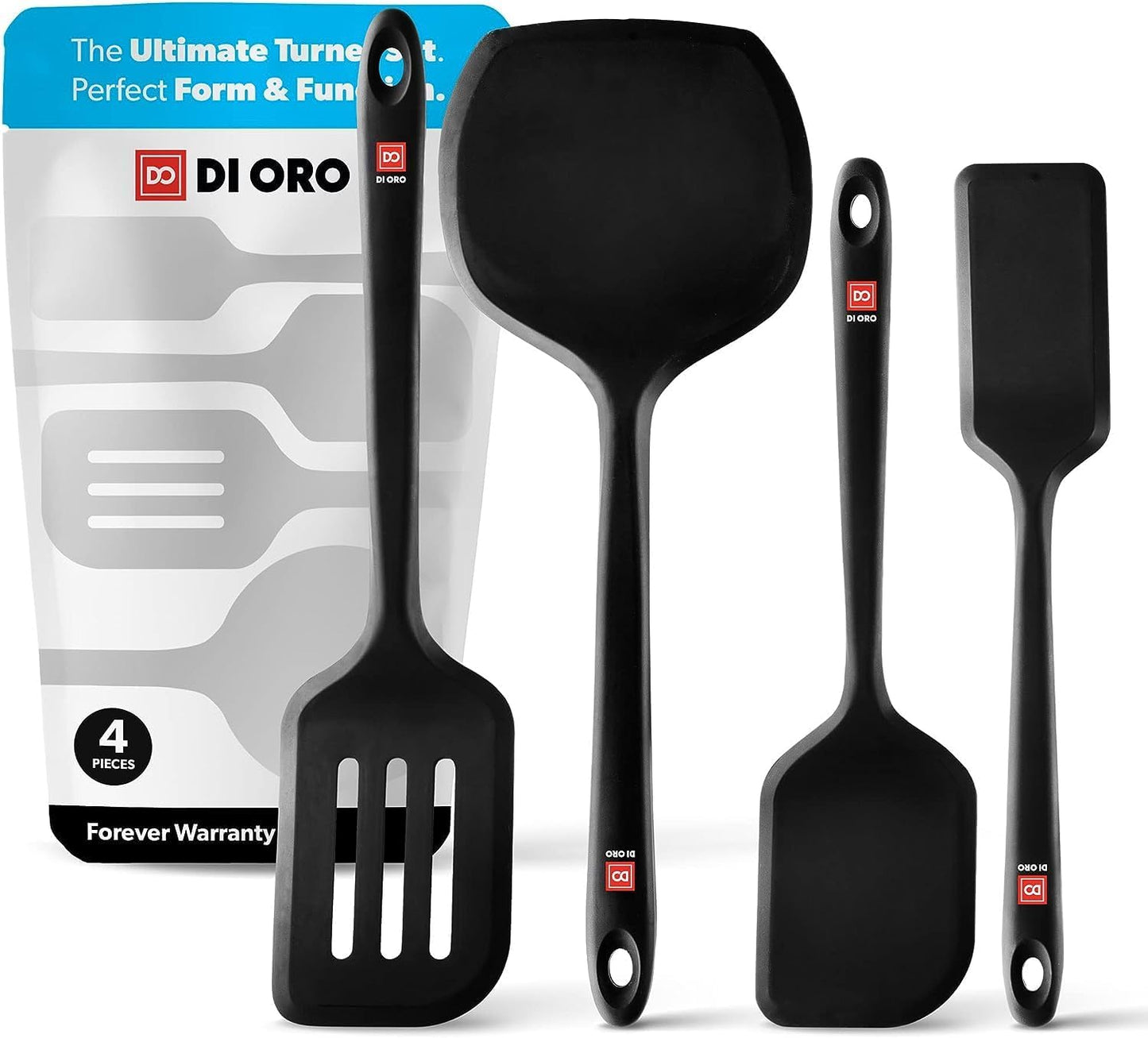 DI ORO Silicone Turner Spatula Set - 600F Heat Resistant, 4-Pc Blue