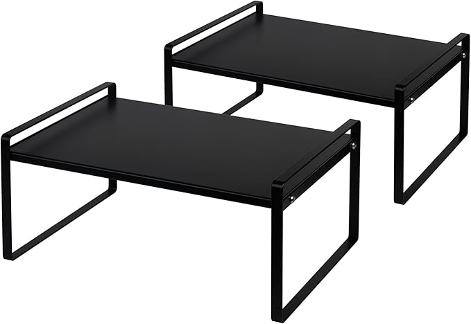 Nxconsu Stackable Cabinet Shelf Organizer 2 Pack, Wide Black