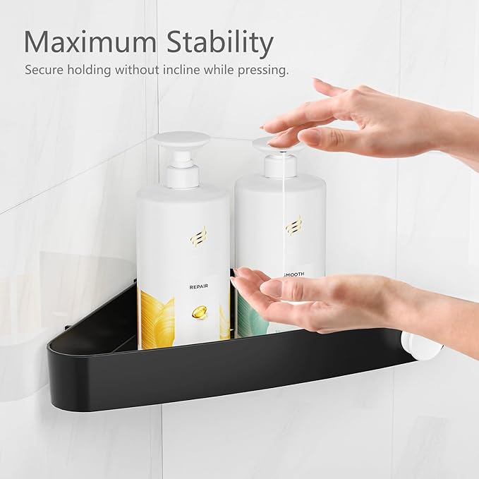 Sotfamily Plastic Shower Caddy Corner (For 90° Only), 4 Pack Adhesive Corner Shower Shelves for Bathroom Organizers and Storage, Black