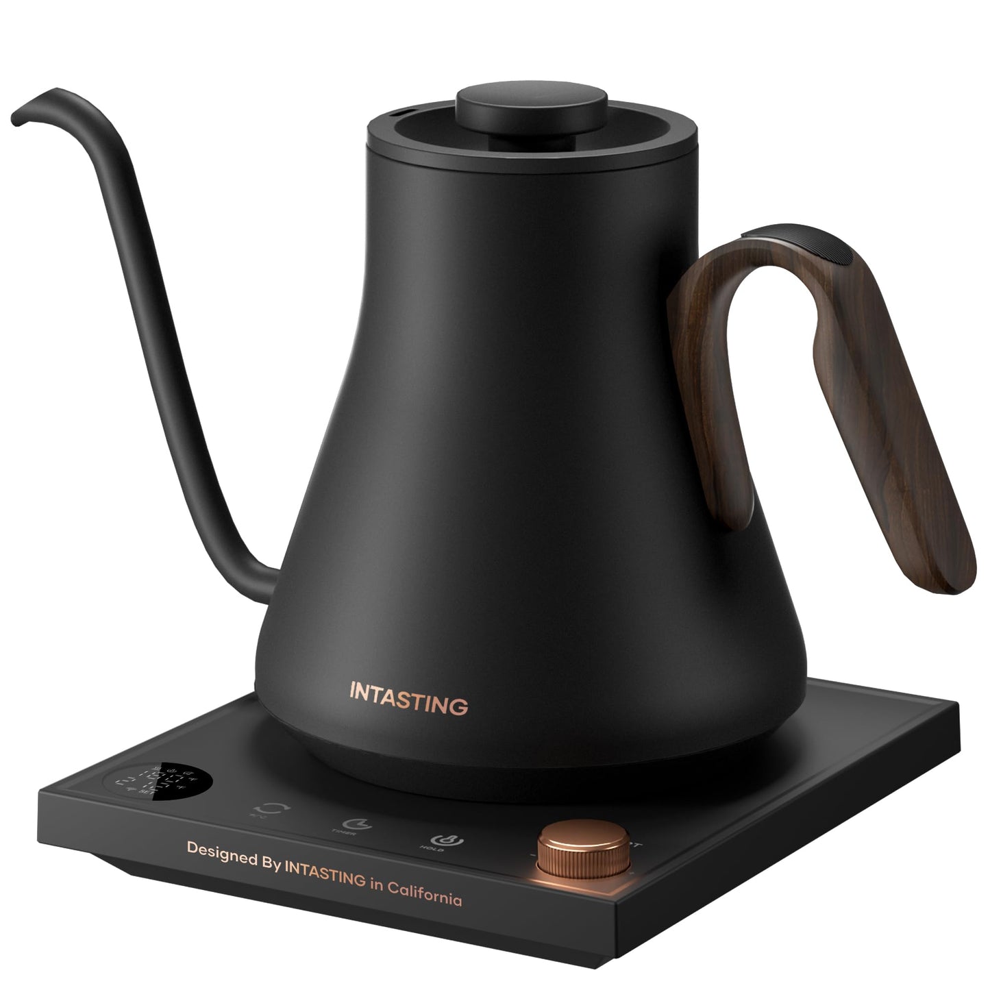 INTASTING Electric Kettle, Gooseneck Electric Kettle, ±1℉ Precise Temperature Control, Stainless Steel Interior, Quick Heating for Pour Over Coffee, Tea & Boiling Water, 0.9L (Black)
