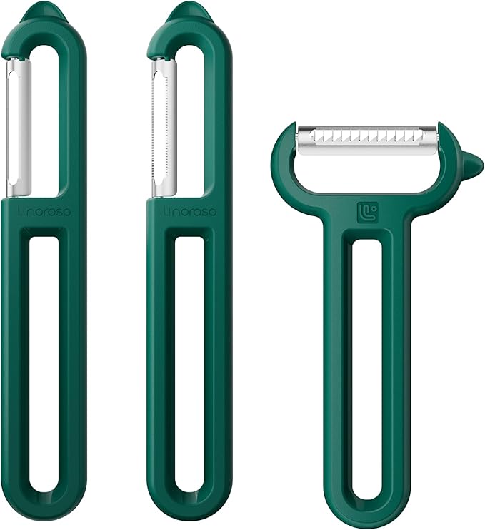 Linoroso 2 Pieces Vegetable Peeler Set with Straight Peeler and Serrated Peeler, Dishwasher Safe Classic Euro Fruit Peeler for Kitchen, Potato Peelers for Peeling veggie and Food, Black