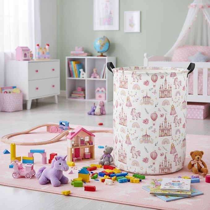 HIYAGON Baby Laundry Basket Baby Hamper for Nursery Girl Kids Butterfly Hamper Cute Kids Toys Storage Bin Organizer Butterfly Room Decor for Home(Princess Castle)