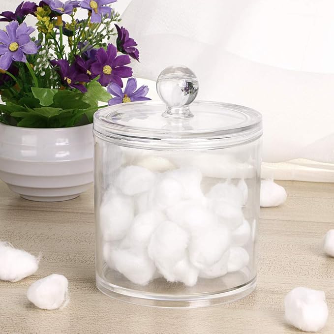 Hipiwe Cotton Ball and Swab Organizer with Lid Apothecary Acrylic Jar Makeup Qtip Organizer Bathroom Storage Canister Jar for Cotton Rounds Pads Q-tips Holder