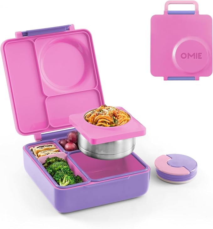 OmieBox Bento Box for Kids - Insulated Bento Lunch Box with Leak Proof Vacuum Insulated Food Jar - 3 Compartments, Two Temperature Zones (Sunshine)