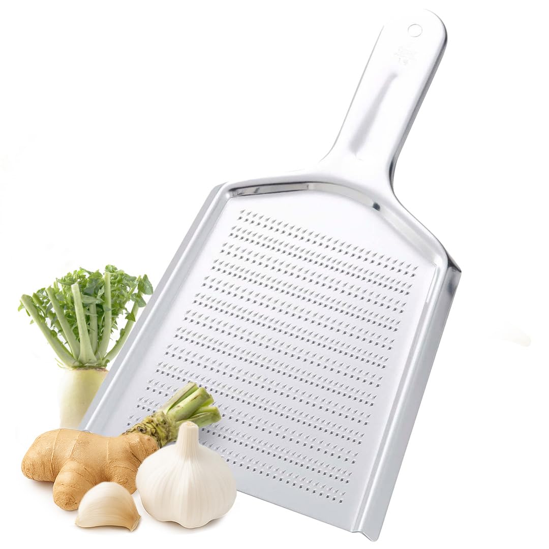 TIKUSAN Japanese Grater Oroshigane Slicer Stainless Steel Made in Japan for Radish Garlic Ginger Fruits Root Vegetables (4.1"x8.5")