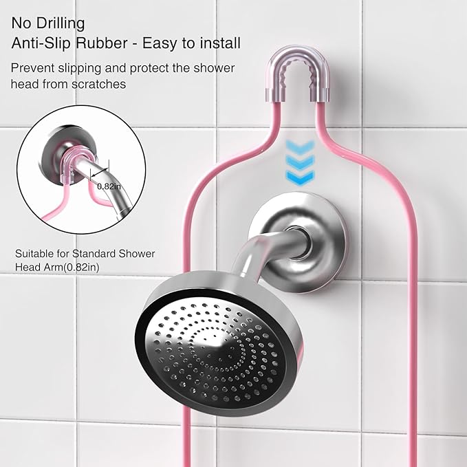 Hanging Shower Caddy Over Shower Head, Anti-Swing Shower Organizer For Inside Shower With 2 Soap Holders, Multi Hooks, Rustproof Bathroom Accessories, Pink