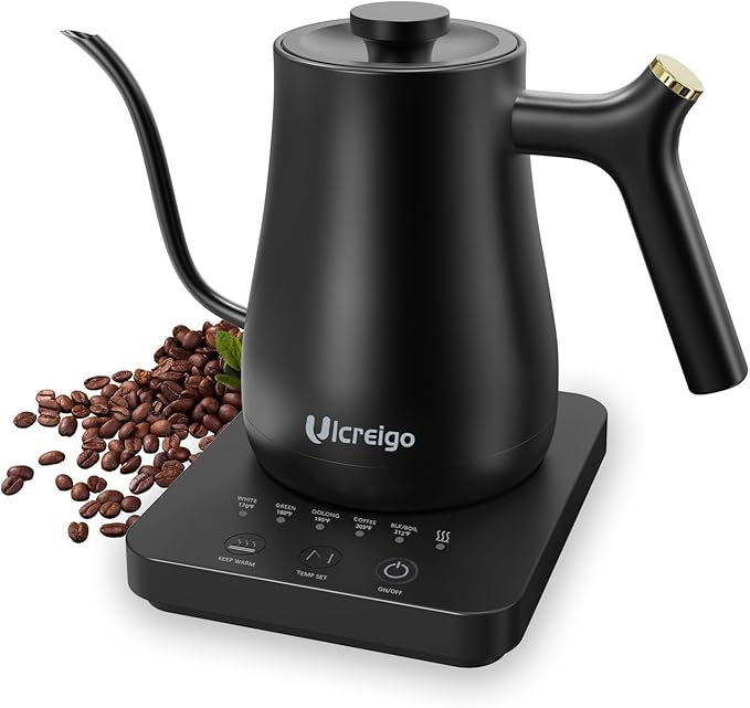 Ulcreigo 1L Electric Tea Kettle, Gooseneck Kettle for Coffee & Tea